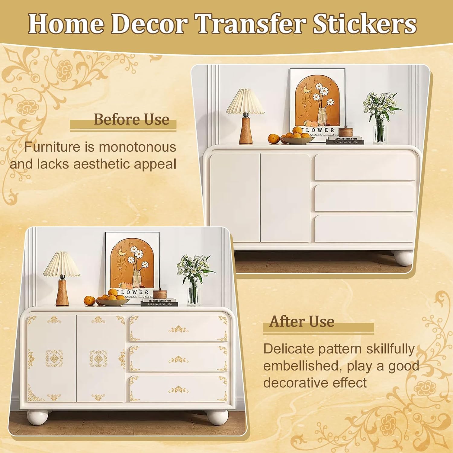 WANDIC 3 Pcs Rub on Transfer Stickers Golden Retro Border Decals European Style Stickers for DIY Scrapbooking Photo Albums Furnitures - Image 5