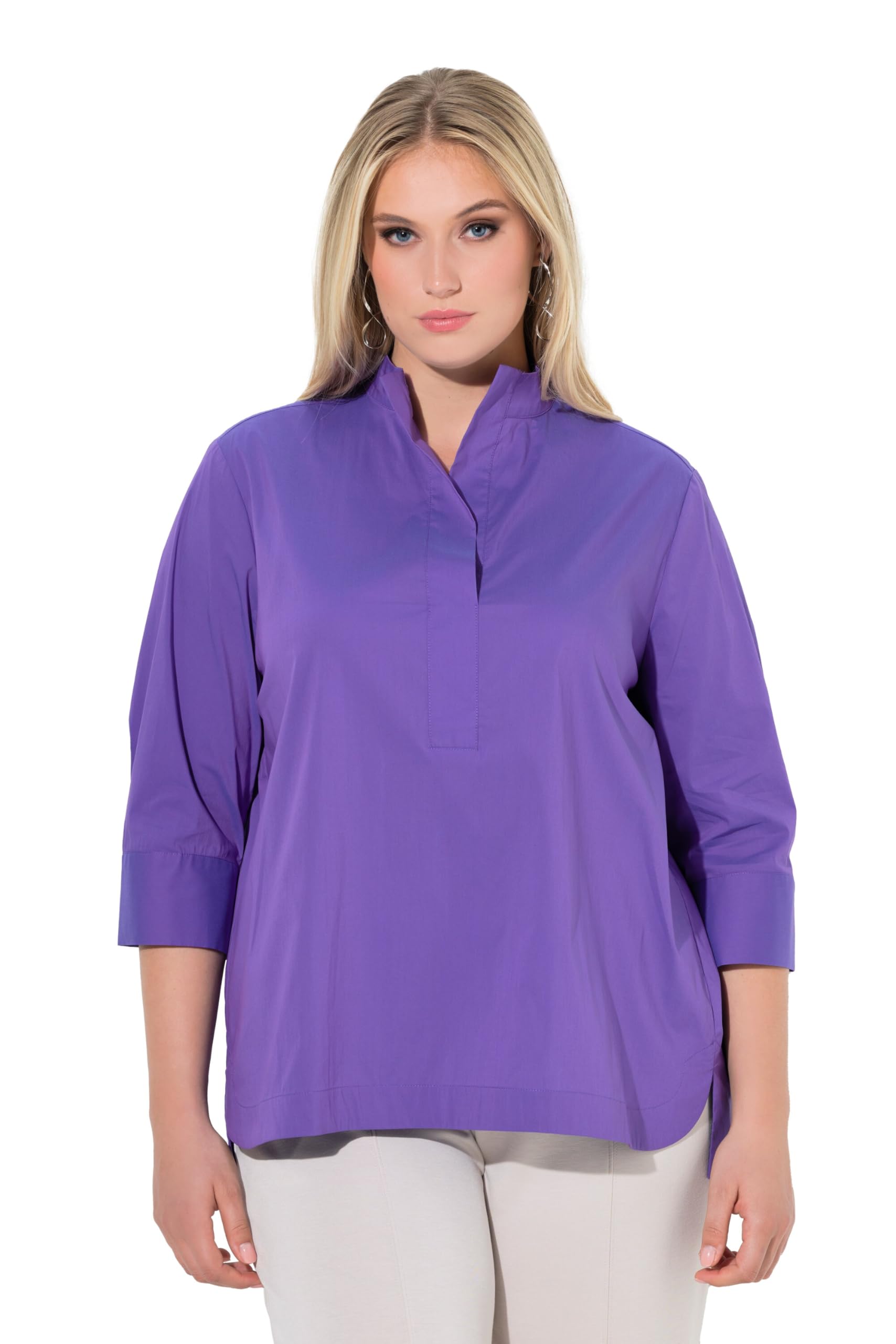 Ulla Popken Damen große Größen Übergrößen Plus Size Bluse, Blende, Stehkragen, 3/4-Arm 847913