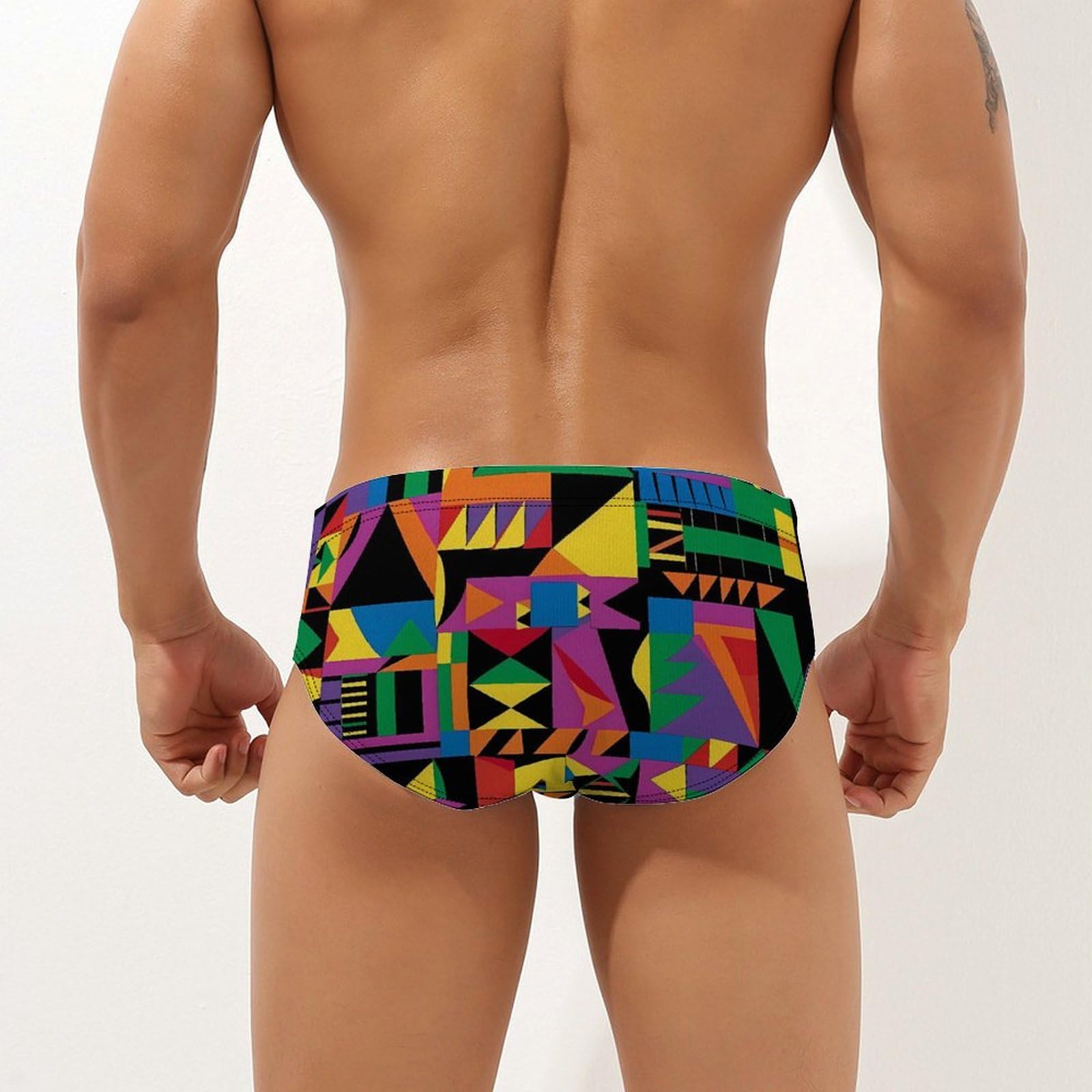 African Geometric Mens Swim Briefs Bikini Swimwear Print Beach Shorts Sexy Swimsuit L
