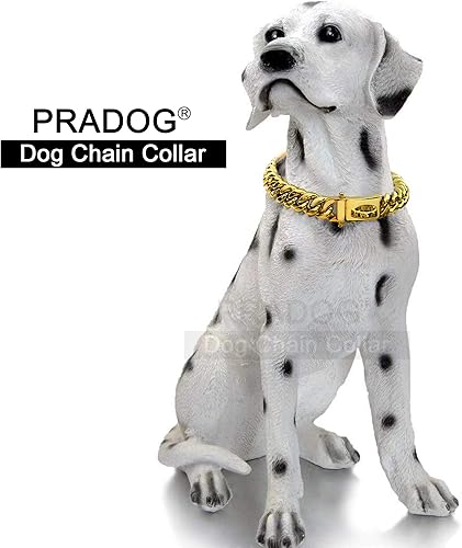 Miniatura 2 de PRADOG Collar de cadena dorada para perro, collar de cadena de eslabones cubanos con hebilla de diseño seguro, collar de metal de acero inoxidable
