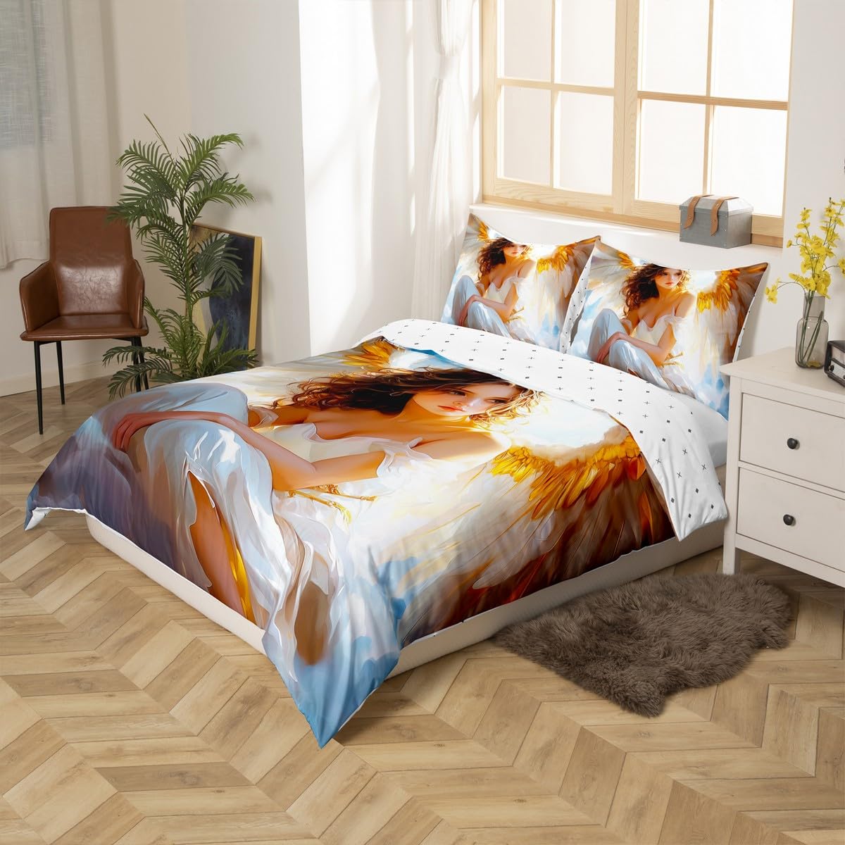 meiyoeat Angel Bedding Set Angel Wings Duvet Cover Set for Kids Boys Girls 3D Printed Angel Comforter Cover Luxury White Quilt Cover with 1 Pillowcase 2Pcs Bedding Toddler,No Comforter