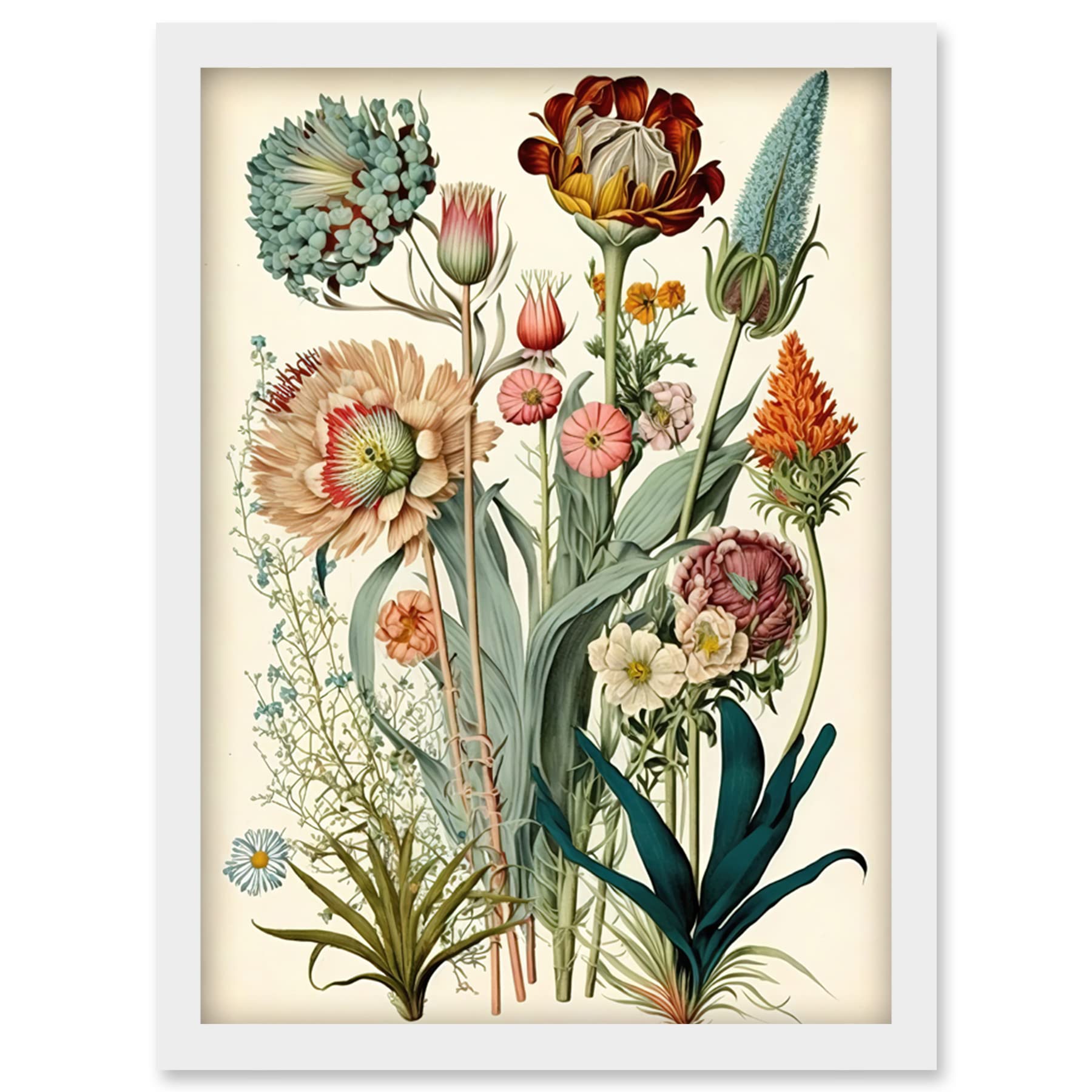 Artery8 Ernst Haeckel Inspired Vintage Botanical Plant Study Modern Watercolour Painting Illustration Artwork Framed Wall Art Print A4