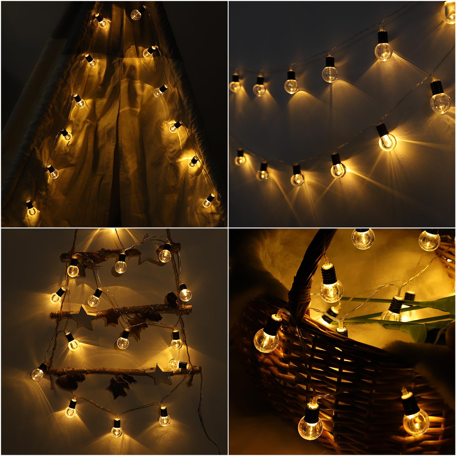 A.bigwhale Guirnalda Luces Pilas -20 LED luces hadas con temporizador, blanco cálido mini bombilla luces de hadas para interior, habitación, fiesta, Navidad, boda, Led pilas decoraciones de Navidad