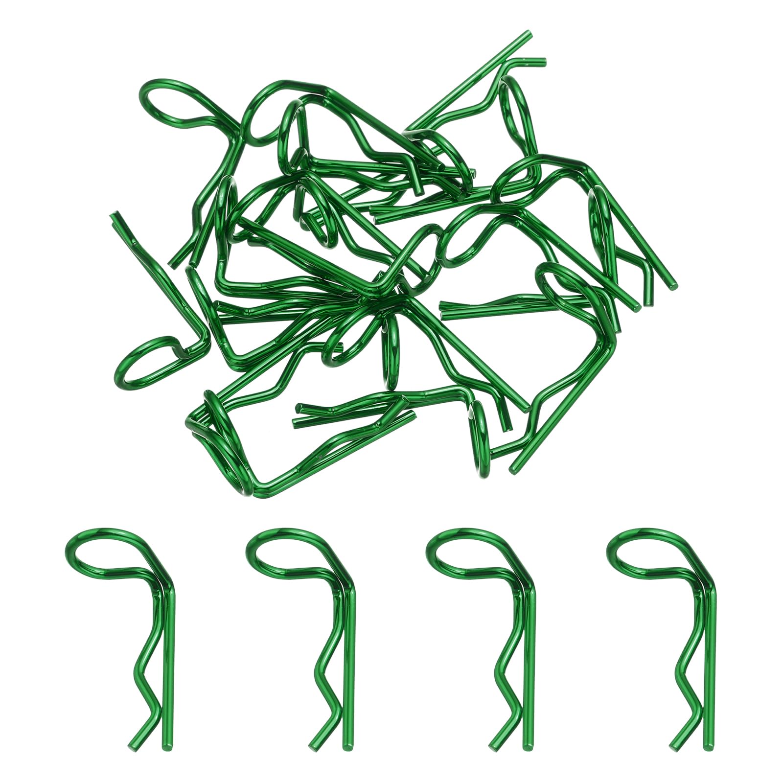 sourcing map 20pcs 0.92x0.28in 90-Degree Angle RC Body Clips Bent Springy R Pins for All 1/8 1/10 1/12 Scale Model RC Car Crawler Truck, Shell Replacement Parts, Green