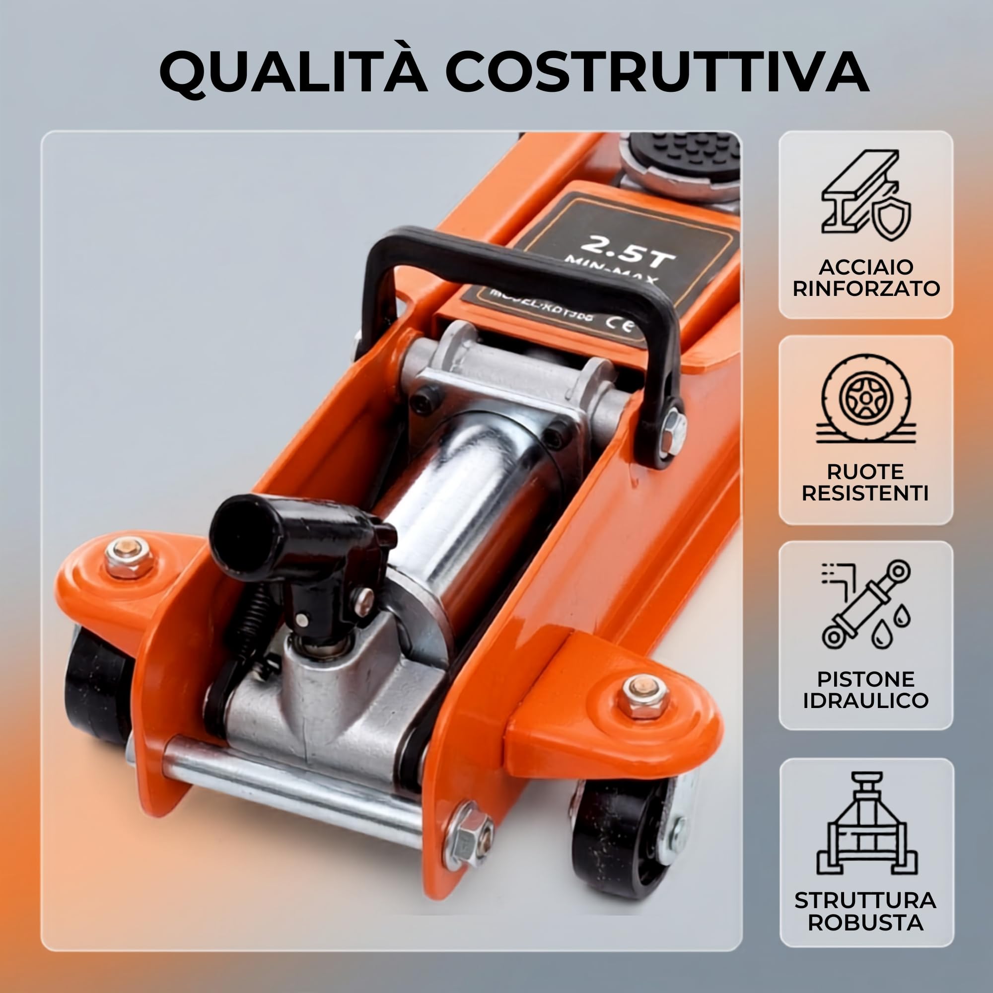 Cric Idraulico Ribassato 2,5T, Sollevatore Auto a Carrello Professionale con Profilo Basso 80-360 mm, Martinetto Idraulico per Cambio Gomme e Manutenzione Veicoli