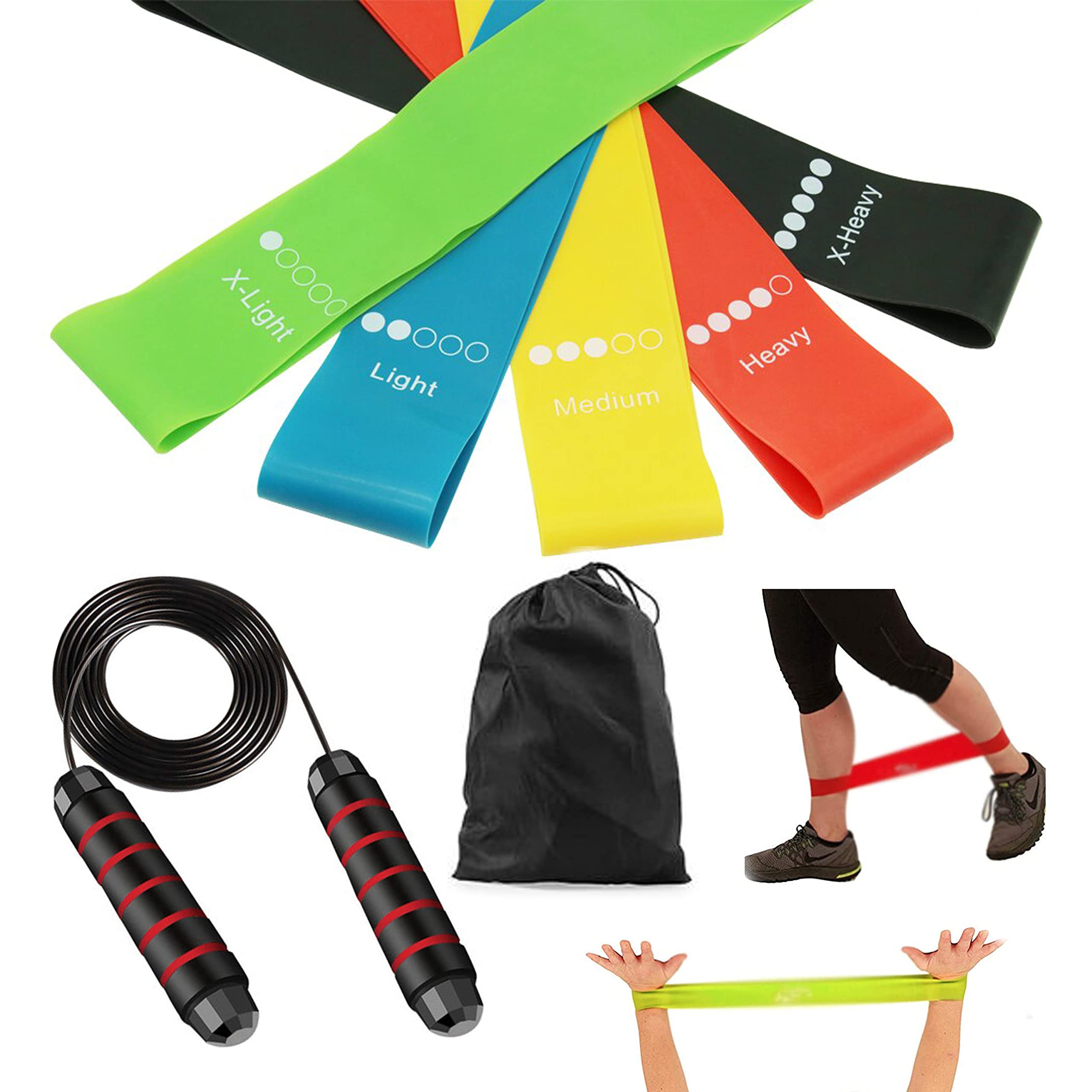 Exercise Resistance Bands Set, Elastic Bands, Steel Wire Skipping Rope Adjustable Jump Rope, -Shaped Stretch Band for Home Fitness Women Glute Hip Thigh Training