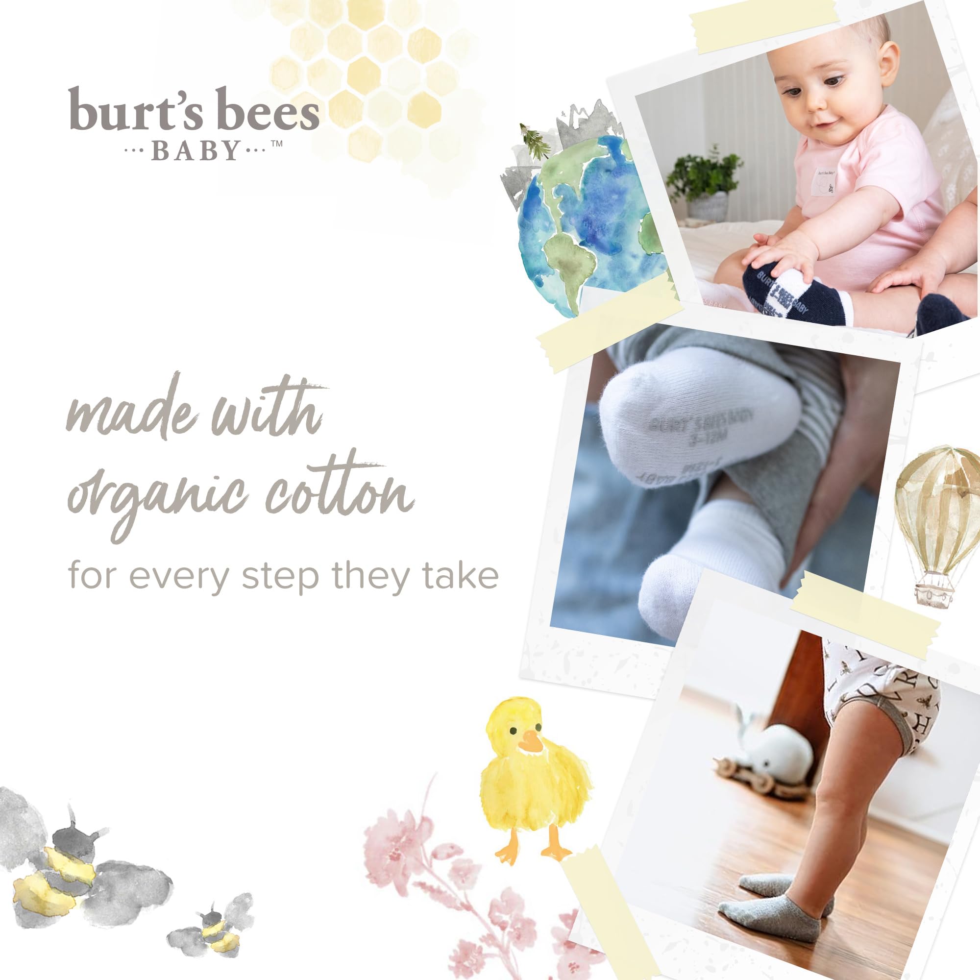 Burt's Bees Baby Baby - Jungen Socks, 6-pack Ankle Or Crew With Non-slip Grips, Made With Organic Cotton Lässige Socken (6er Pack)