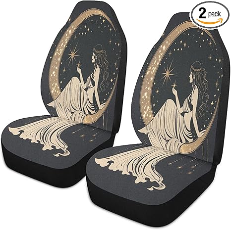Moon Star Woman Witch Car Seat Covers Universal Auto Front Seats Protector Fits for SUV Sedan Truck