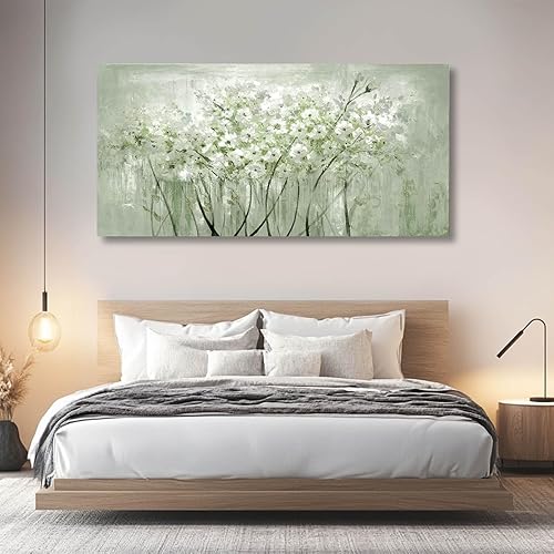 Miniatura 2 de MLART99 Arte moderno para decoración de pared, flores blancas, arte de 24 x 48 pulgadas, decoración de pared para sala de estar y oficina