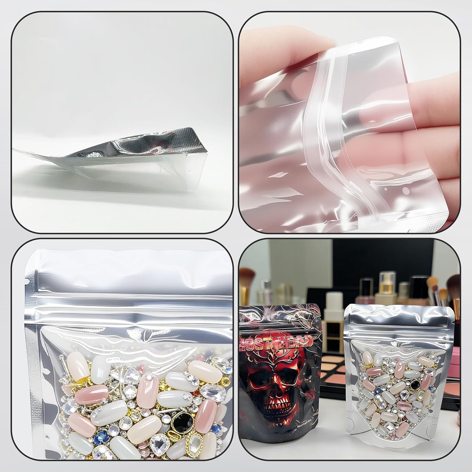 Self-Sealing Bags 4.92x3.74 Inch (12.5x9.5cm) Stand-Up Light Blocking Dustproof for Crafts & Small Collectibles (100)