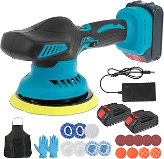 Car Polisher, Cordless Buffer Polisher Waxer 6-inch, Random Orbital Polisher for Cars, 21V 6 Variable Speed 5500RPM, Battery Powered Electric Polisher, Car Polishing and Home Appliance (2Pcs Battery)