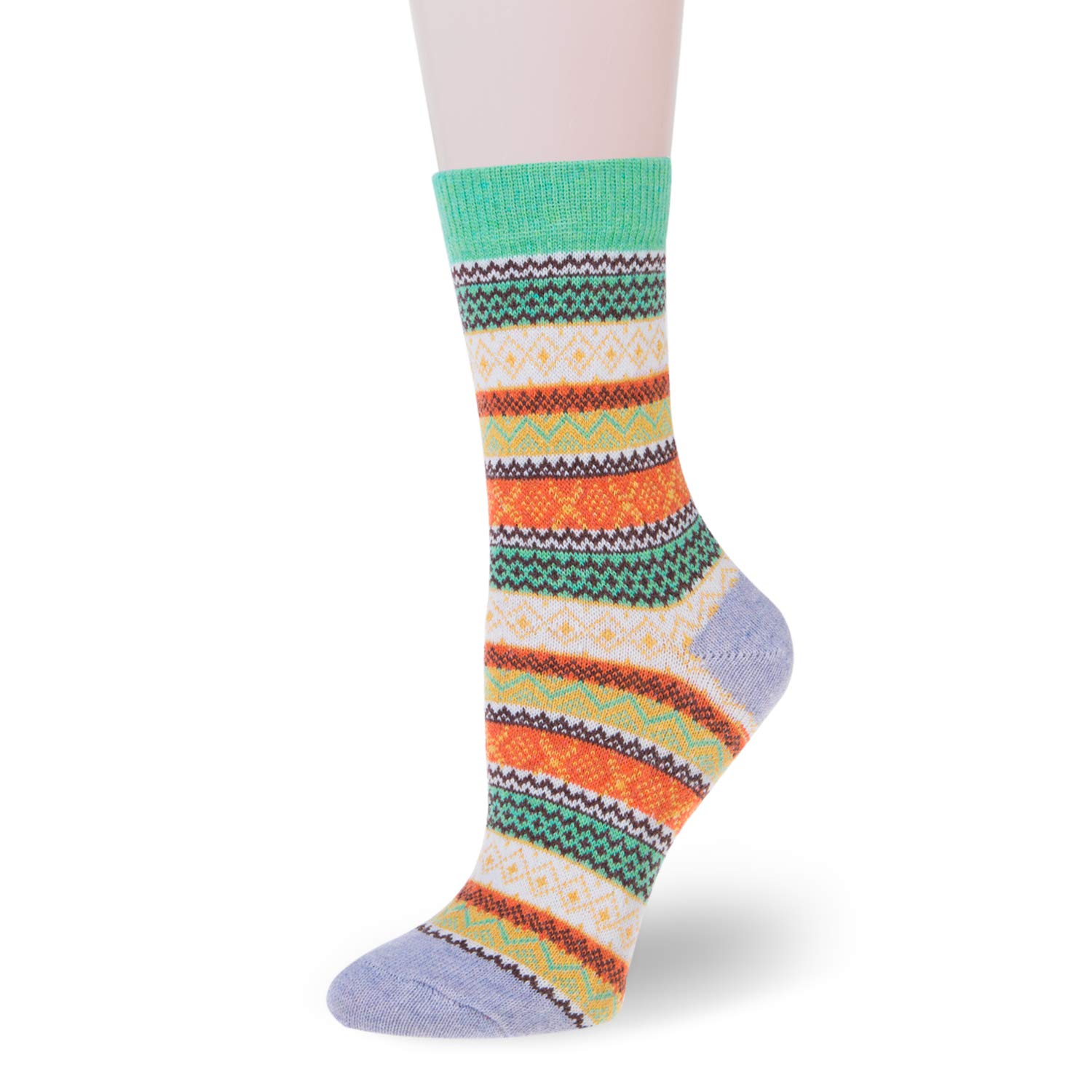 Justay 5paires Chaussettes Femme en Laine Mérinos Chaude Douce pour Hiver, Chaussette Épaisse Unisexe Multicolore (Vert, brun, bleu, orange, blanc cassé)
