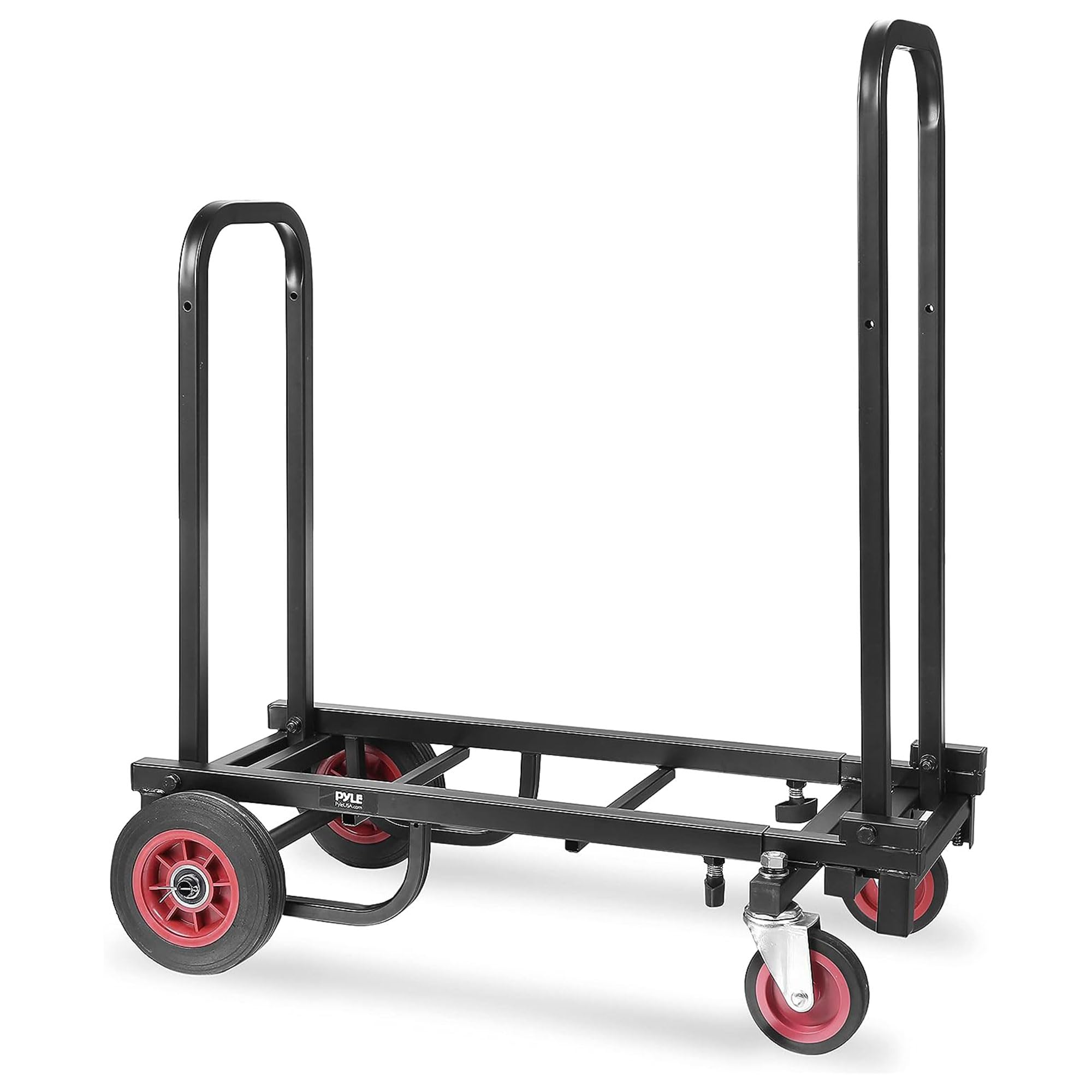 Pyle Compact Folding Adjustable Equipment Cart - Heavy Duty 8-in-1 Convertible Cart Hand Truck/Dolly/Platform Cart with R-Trac Wheels - Expandable Up to 25.24" to 40.24" - Pyle PKEQ38