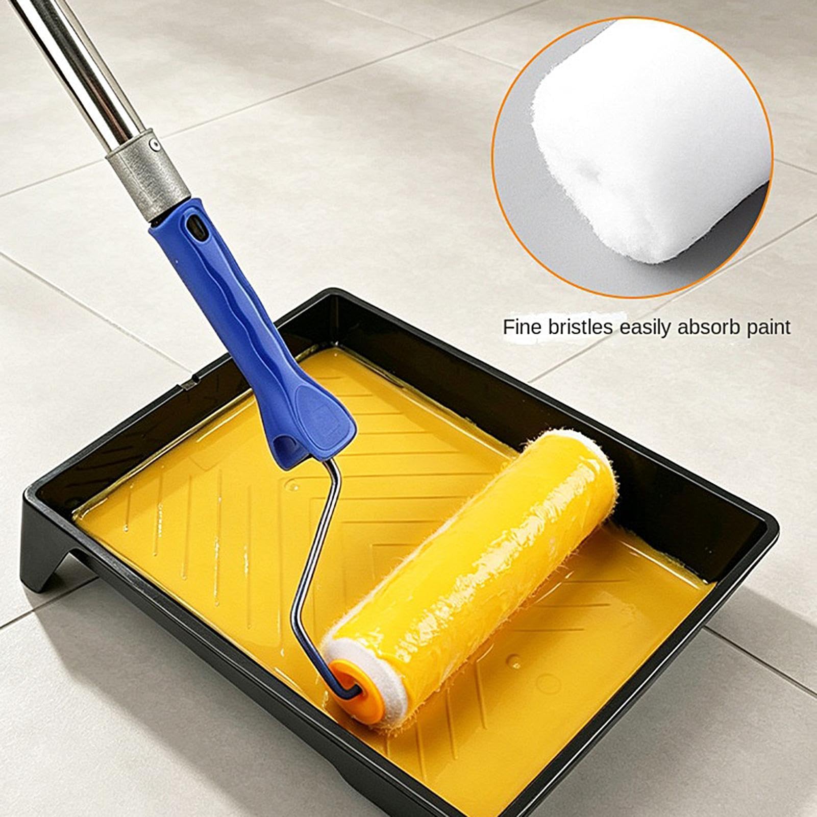 Kit de Rodillo de Pintura Cepillo Liso De Cerdas Finas Con Poste Extensible