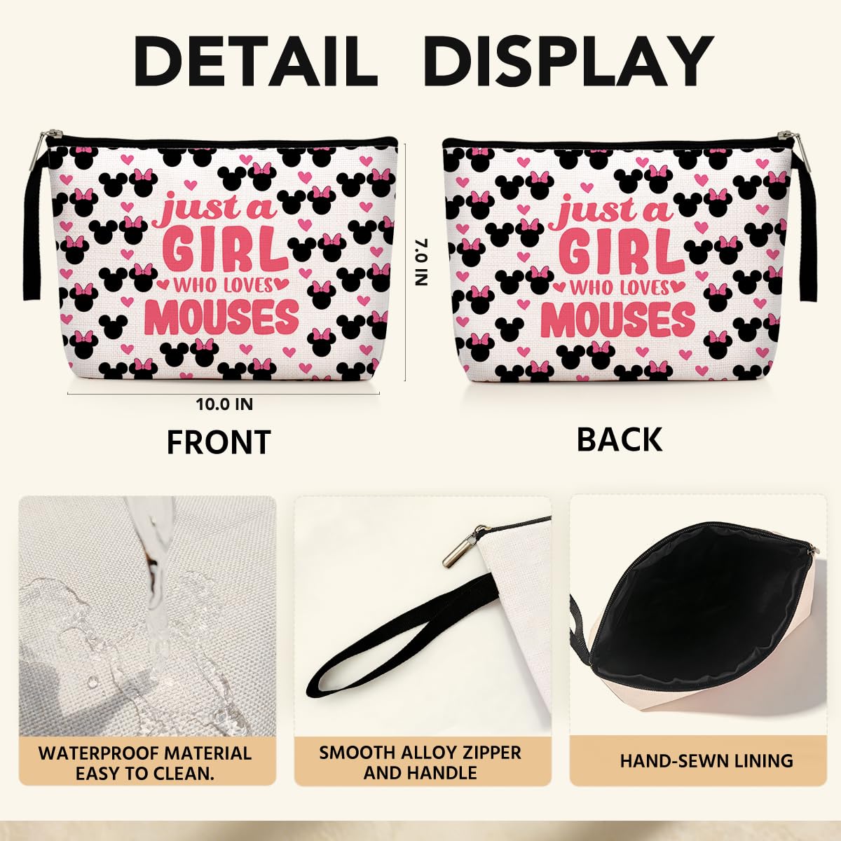 Mouse Themed Gifts Cute Mouse Cosmetic Bags Cartoon Toiletry Bag Birthday Graduation Nurse Day Funny Makeup Bag Animal Lover Gifts for Women Teens Girls Mouses Lover Daughter Best Friend BFF