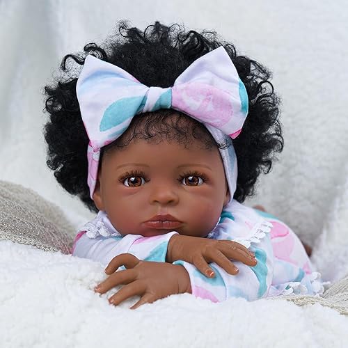BABESIDE Muñecas de bebé Reborn realistas de color negro, rizos de 20 pulgadas, muñecas de bebé recién nacidas, cuerpo suave, muñecas de bebé de la