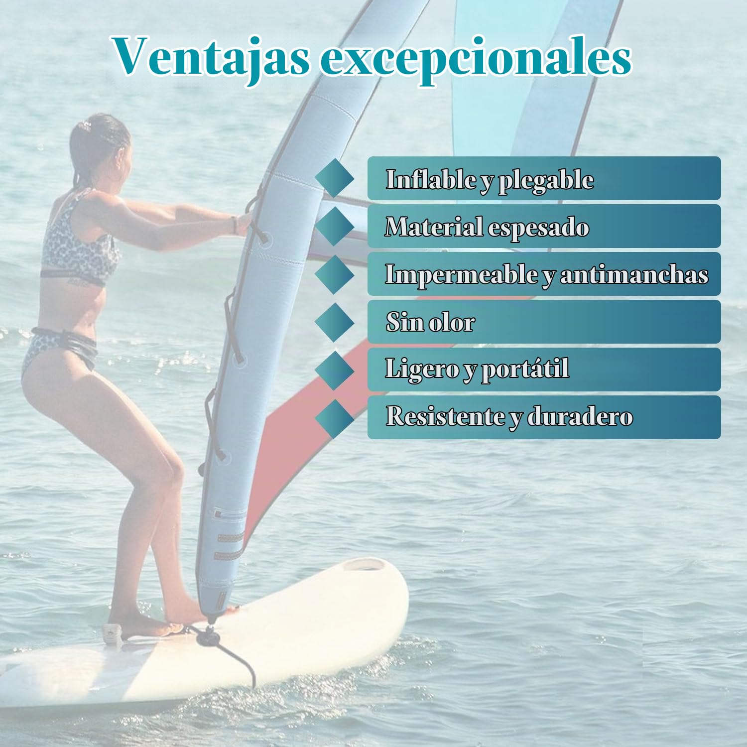 Vela de Windsurf para Adultos, Vela compacta Profesional para Paddle Surf, Superficie Azul y roja, rotación de Base de 360°, para Windsurf.