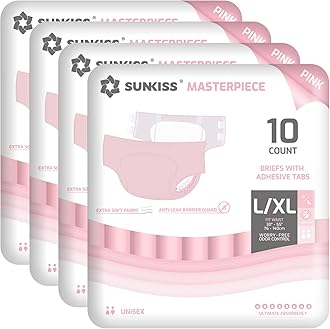 Masterpiece Adult Diapers with Ultimate Absorbency, Unisex Disposable Incontinence Briefs with Tabs for Women and Men, Odor Control, Pink, L/XL, 40 Count (4 Packs of 10)
