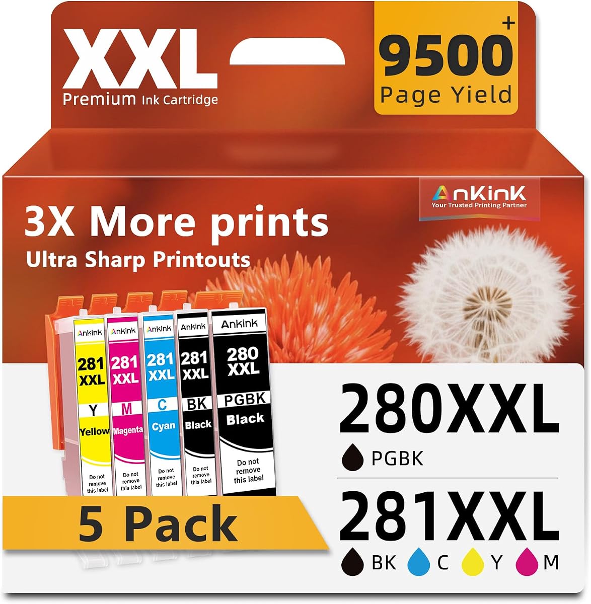 280XXL 281XXL Ink Cartridges Replacement for Canon 280 281 Ink Cartridges | PGI-280XXL CLI-281XXL for TR8620a TR8520 TR8620 TR8600 TR7520 TS6120 TS6220 TS9120 TS6320 TS9520 TS8200 TS9100 TR8500(5 Pack)