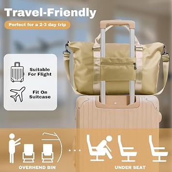 Weekender Duffel Bags for Women, Travel Totes Bag for Airplane Essentials, Overnight Bags for Women with Trolley Sleeve, Large Carry On Hospital Bag for Labor and Delivery, Sport, Gym, B - Apricot