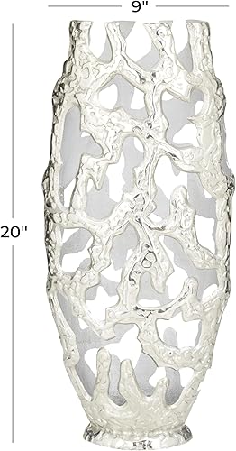 Miniatura 6 de Deco 79 Jarrón decorativo de metal de aluminio con diseños recortados, jarrón para decoración del hogar, 9 x 5 x 20 pulgadas, plateado