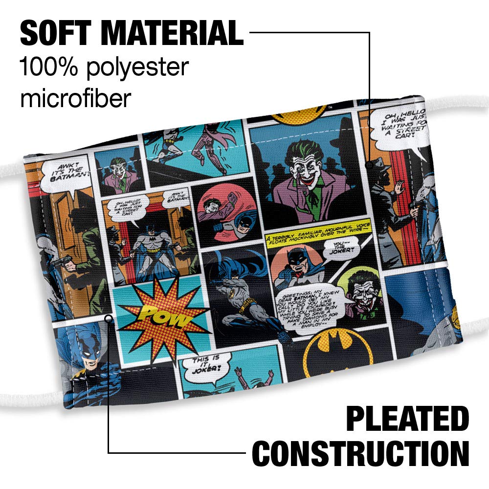 Popfunk Batman Kids Comic Pattern 1-Ply Reusable Face Mask Covering with Adjustable Nose Wire