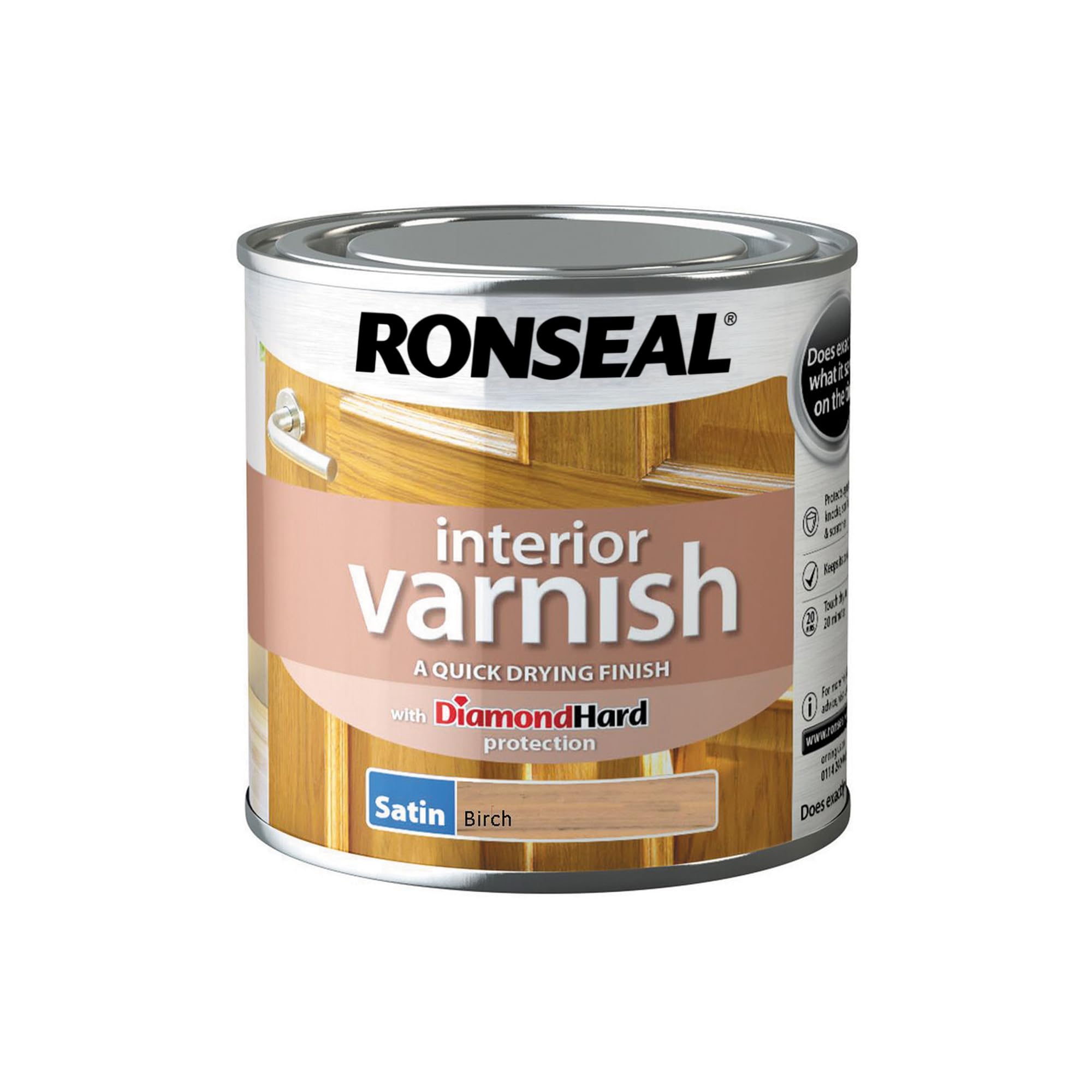 Ronseal RSLIVSBI250 250ml Quick Dry Satin Interior Varnish - Birch