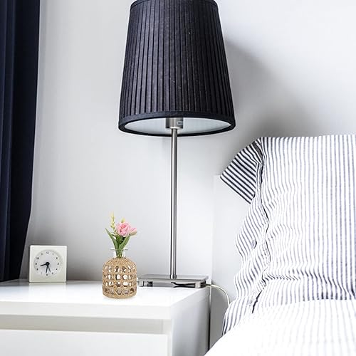 Miniatura 8 de Housoutil 1 jarrón de mimbre de flores, jarrón redondo decorativo de vidrio con cubierta de ratán, recipiente de vidrio con pajita tejida para