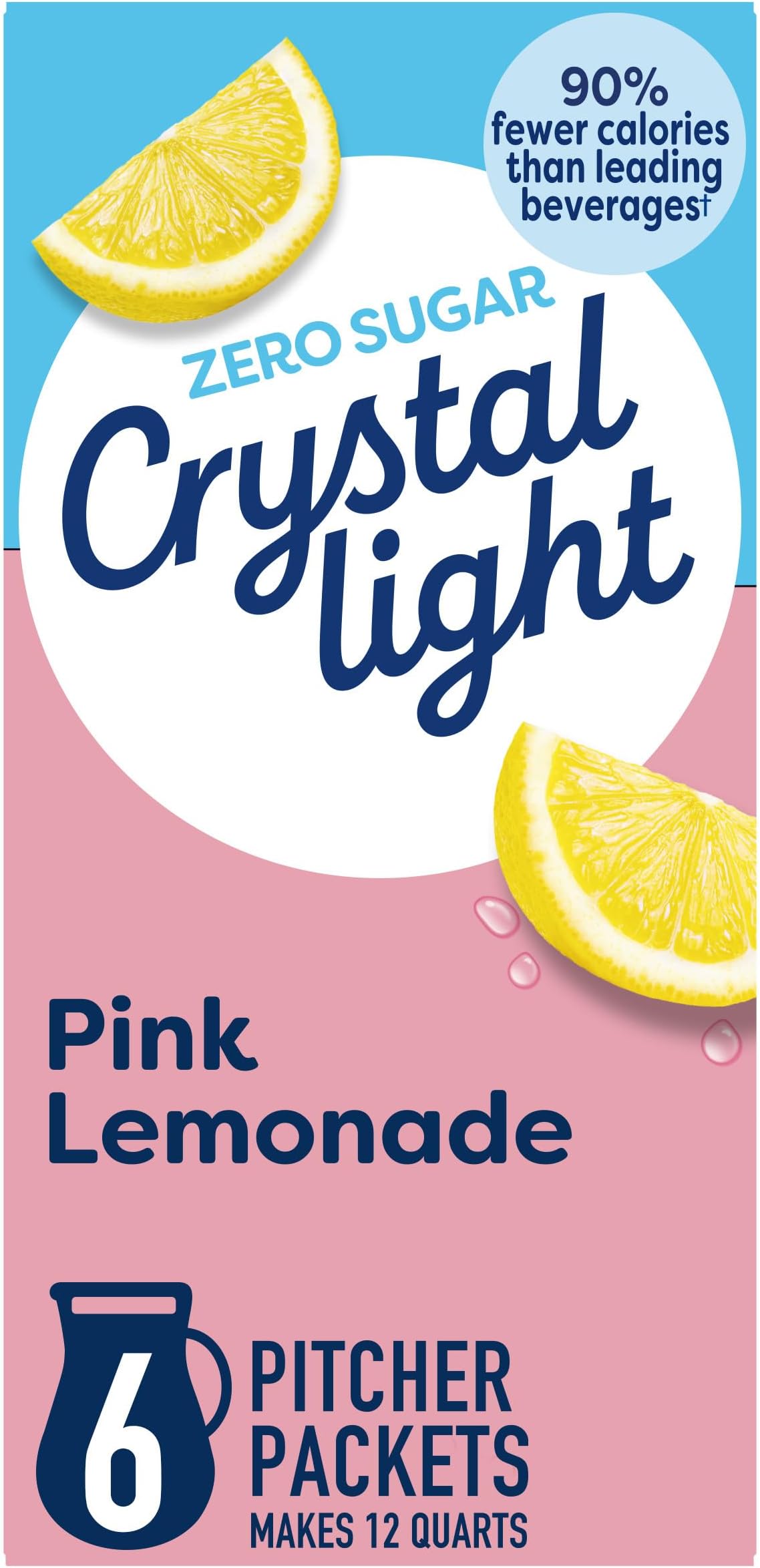 Crystal Light Drink Mix, 6 Pitcher Packets, for Flavorful Hydration and Shareable Refreshment, Pink Lemonade, natural flavor with other natural flavor, Zero Sugar, Low Calorie, 2.9 oz