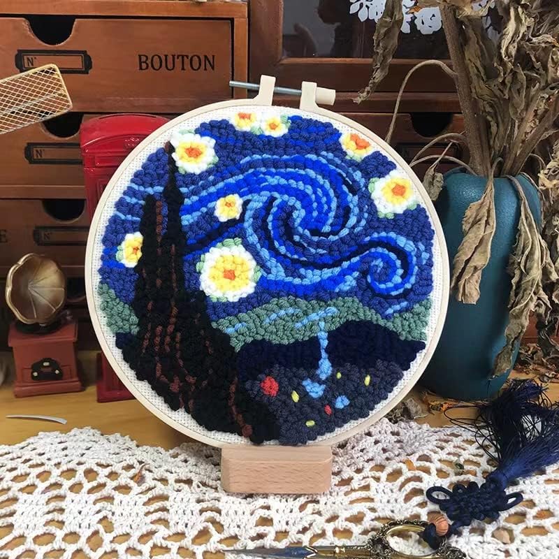 Easy DIY - Juego de kits de bordado de agujas perforadoras para kits de inicio con patrón de color estampado incluido manual hilo y bolígrafo de