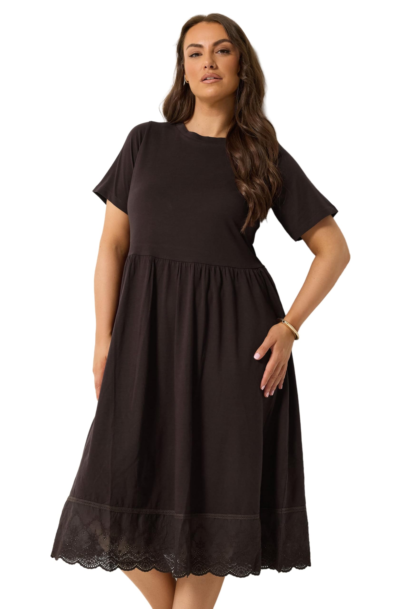 Yours Women's Chocolate Broderie Anglaise Trim Dress In | Size: 20