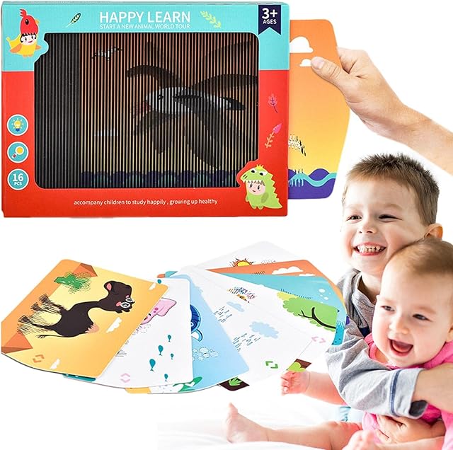 Umifica Toddler Toys Flashcards | 3D Animals Flash Cards Learning Set,Colors Number Shapes Animals Learning Box Toys Educational Preschool Gifts for Kids Age 2-6-Year-Old