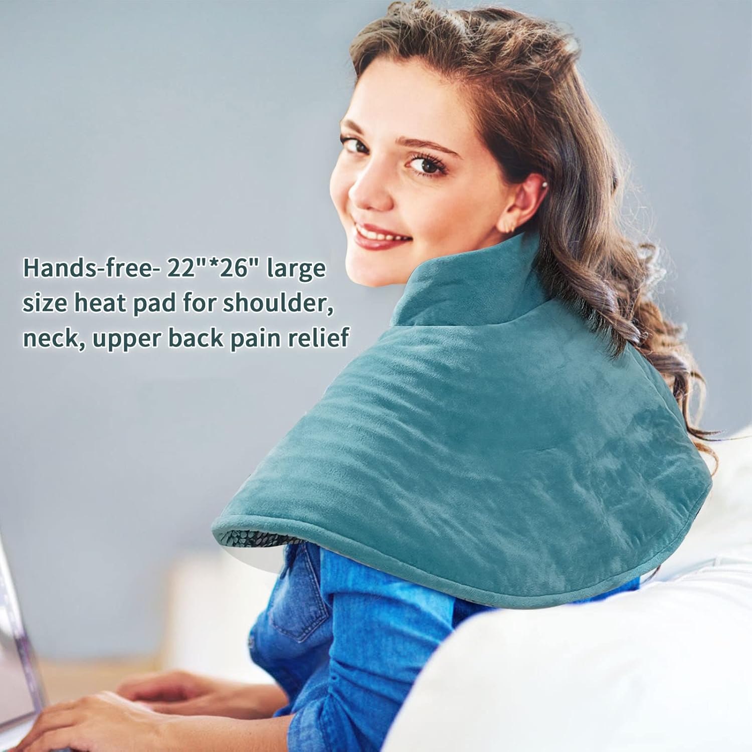 Jade Stone Heating Pad for Neck and Shoulders, 22”*26” Weighted Heated Shoulder Wrap for Upper Back Pain Relief, Fast-Heating with 12 Heat Setting, and 1-24h Auto-Off,Stay on Function.