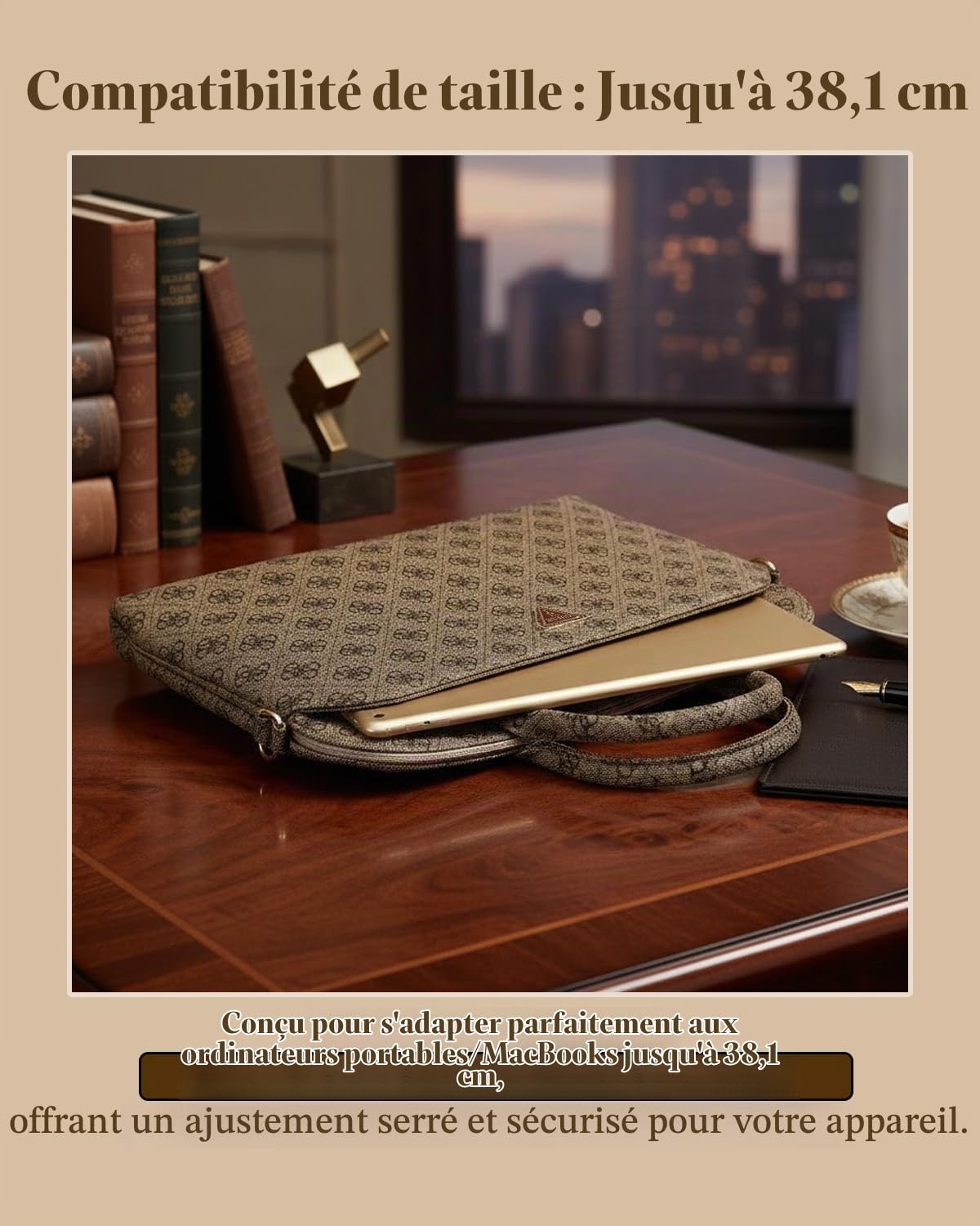 CG MOBILE Guess Sacoche pour ordinateur portable 4G avec fermeture éclair et logo triangle 15" (marron), marron