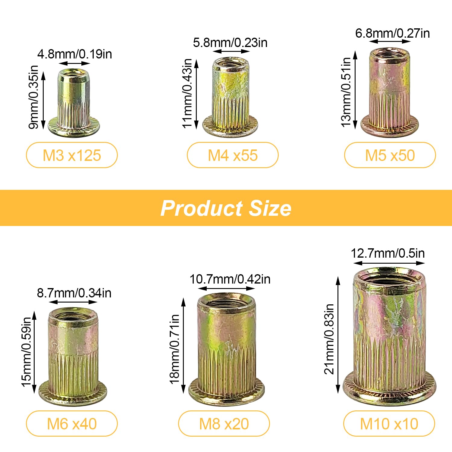 Kit Dadi Per Rivetti 300 Pezzi - M3/M4/M5/M6/M8/M10 - Inserti Filettati Con Scatola - Foto 2