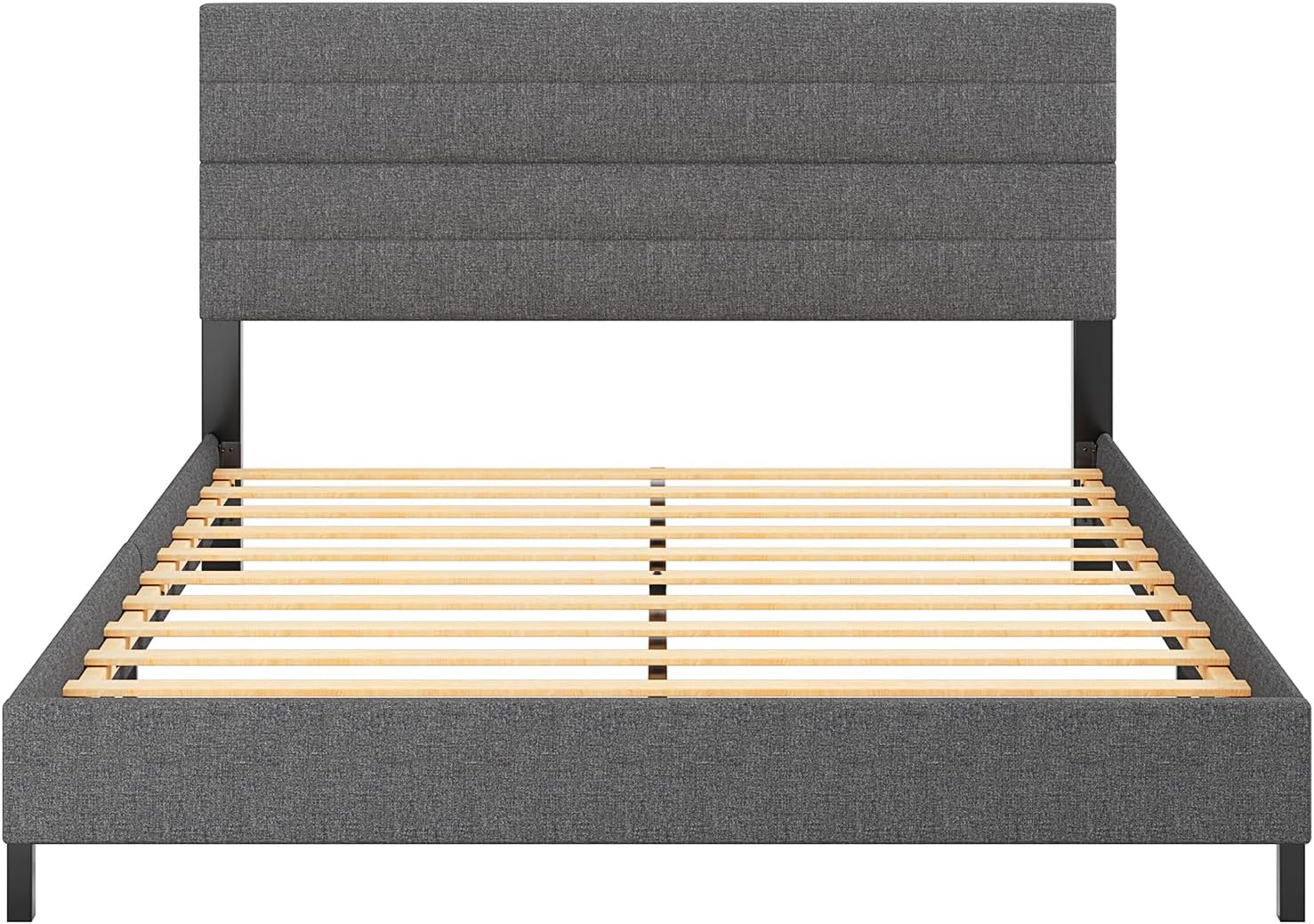 Queen Bed Frame, Modern Upholstered Bed Frame with Adjustable Linen Headboard, Wooden Slats Support Platform Queen Size Bed Frames, No Box Spring Needed,Easy Assembly,Dark Grey