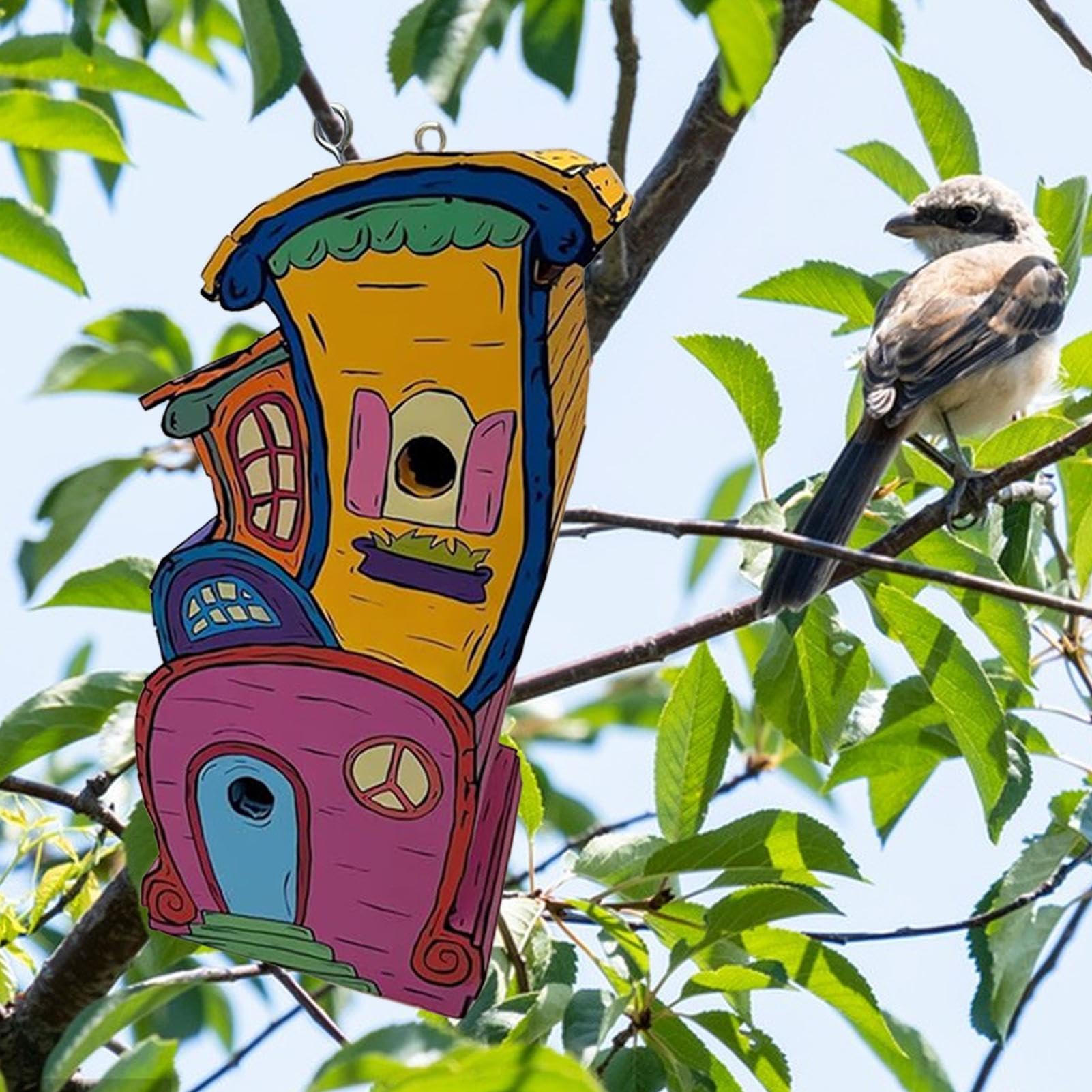 Drewniane domy ptaków - Rustykalne naturalne budki lęgowe dla domu Ściana zewnętrzna Balkon Podwórko Drzewo na zewnątrz
