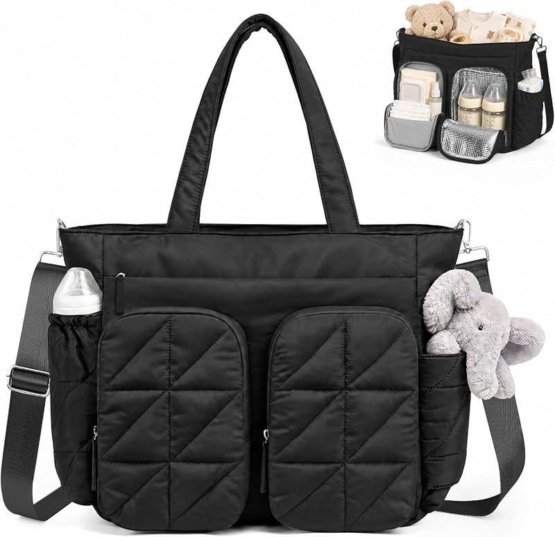 TOPEAST Bolsa de pañales, bolsa acolchada para bebé con bolsillos aislados, bolsa ligera de hospital para mamá y papá, viajes, trabajo