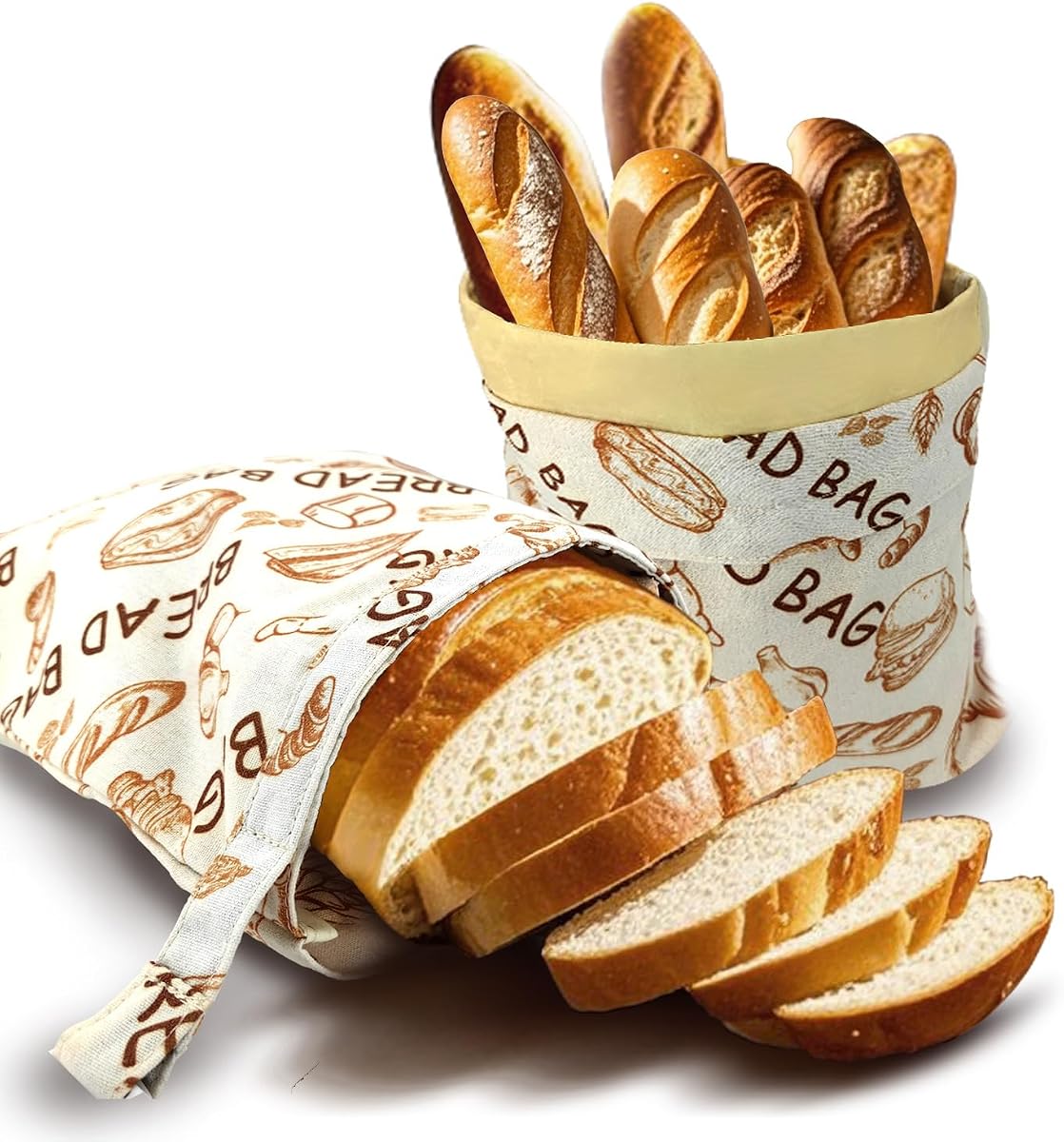 2 Pack Reusable Beeswax Food Wraps Bread Bags for Homemade Breads Loaf, Food Storage Containers, Organic Cotton XL Sourdough Beeswax Bread Bag Supplies Sandwich Wrapper, Sustainable, Fresh Keeping