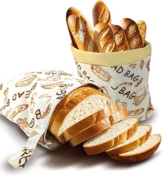 2 Pack Reusable Beeswax Food Wraps Bread Bags for Homemade Breads Loaf, Food Storage Containers, Organic Cotton XL Sourdough Beeswax Bread Bag Supplies Sandwich Wrapper, Sustainable, Fresh Keeping