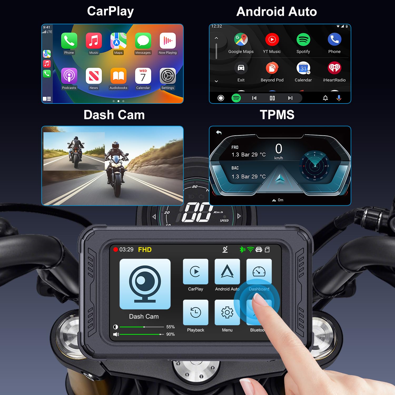 Dash Cam 1080P Front Rear GPS TPMS 5 Pollici - Dettaglio