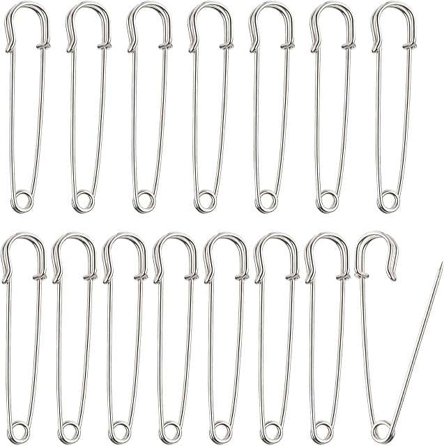 Lahviuu Large Safety Pins,15 pcs Metal Giant Safety Pin Heavy Duty Strong Big Nappy Pins Kilt Pin Safety Lock,for Crafts Jewelry Quilting Knitting Clothes Blanket Mattress Tablecloth(Silver 10cm)