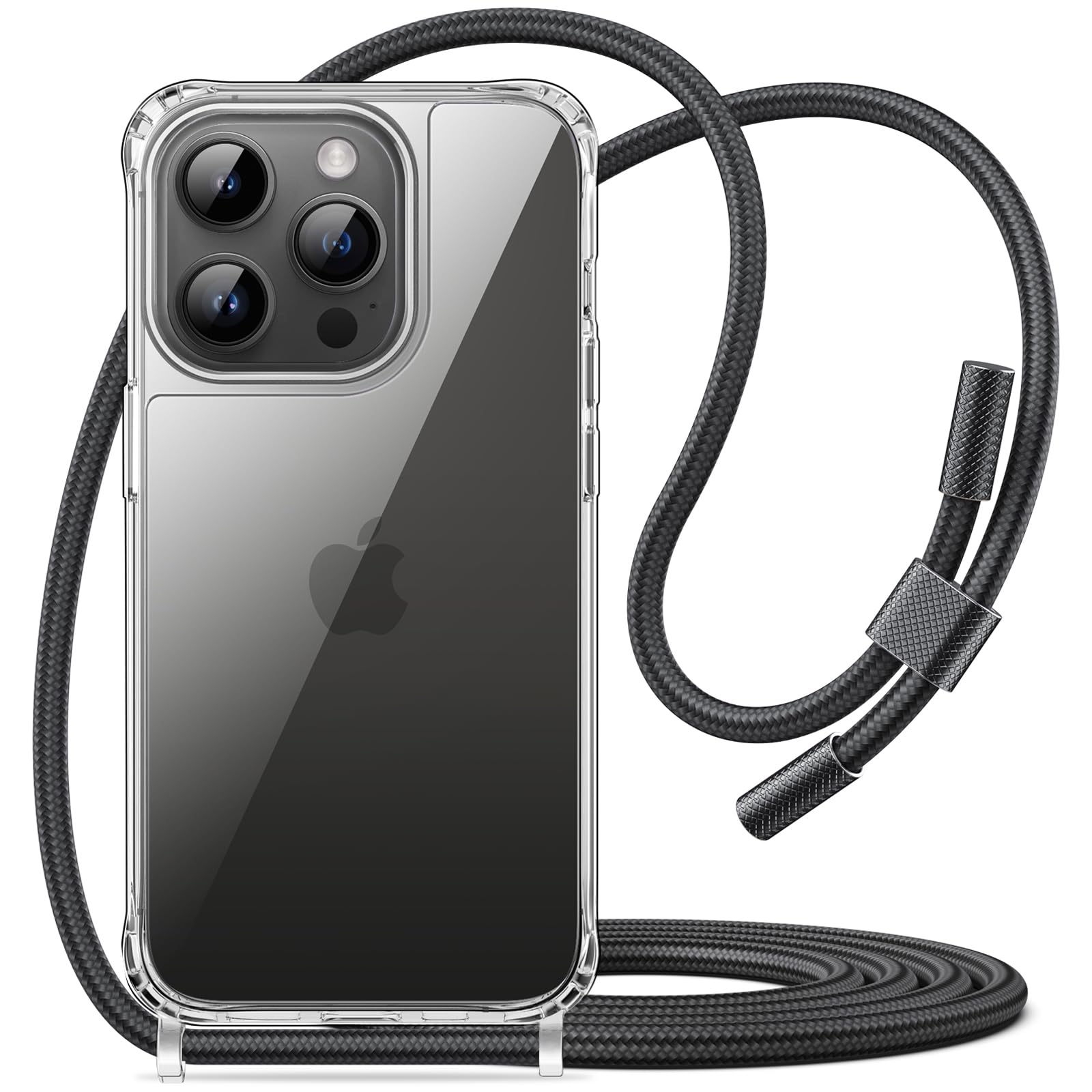 JETechCrossbody Case for iPhone 14 Pro Max 6.7-Inch with Adjustable Lanyard Strap, Clear Transparent Anti-Yellowing Shockproof Protective Phone Cover with Neck Cord (Space Black)
