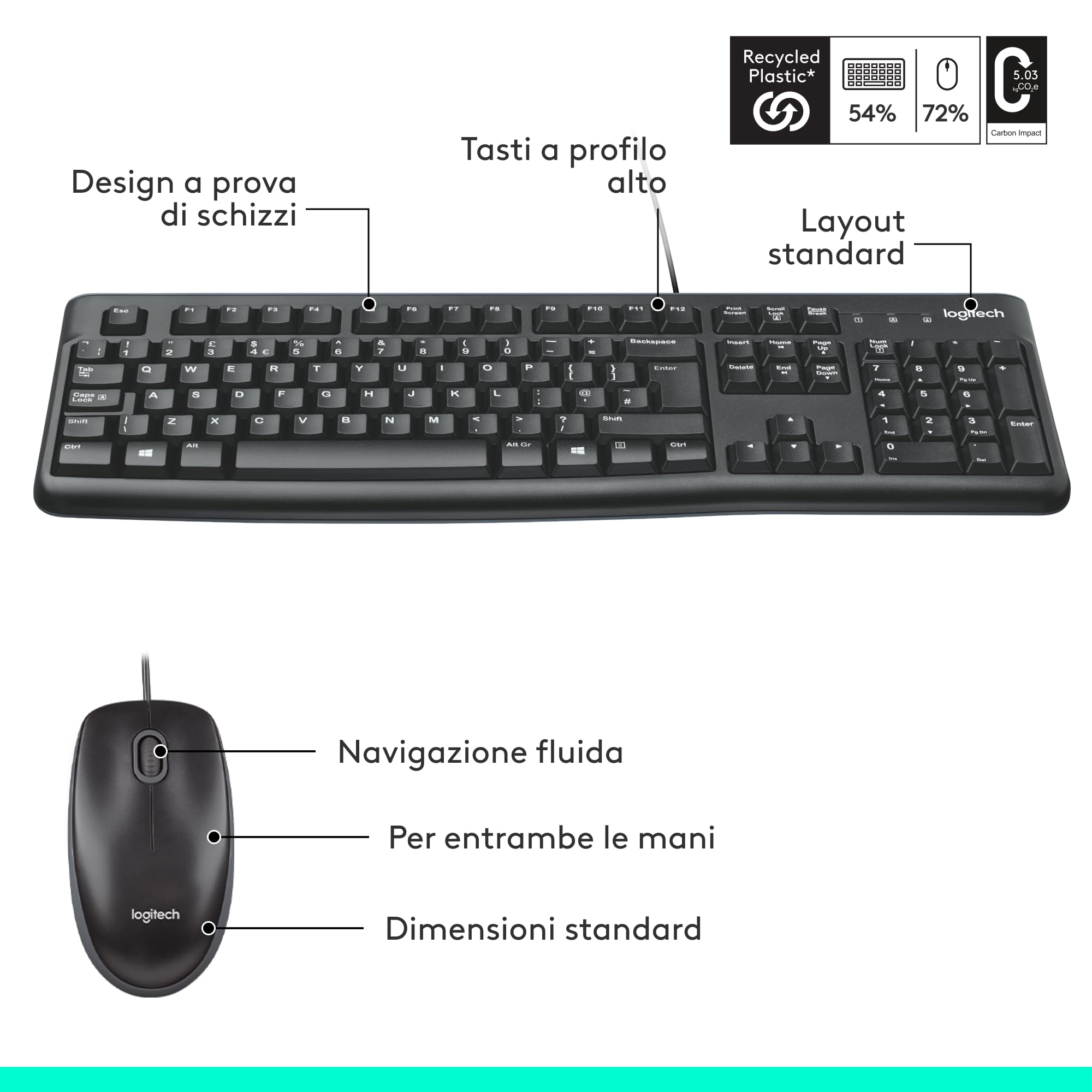 Logitech MK120 Combo Tastiera e Mouse con Filo per Windows, Nero