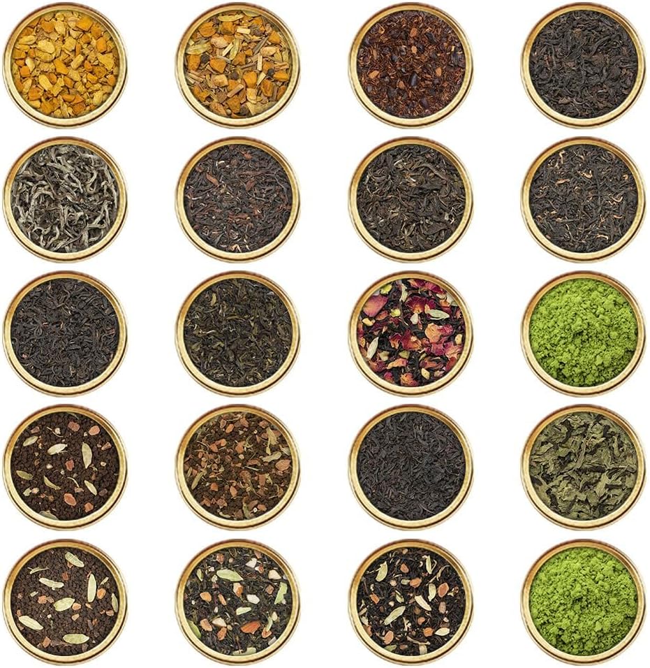 VAHDAM World Top 20 Favourites Tea Sampler Set | Loose Leaf Tea (100+ Cups) | Tea Variety Pack with Green, Herbal, Black & Chai Brew | Vacuum Sealed For Freshness | Brew Hot & Cold