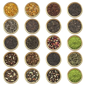 VAHDAM World Top 20 Favourites Tea Sampler Set | Loose Leaf Tea 100+ Cups | Tea Variety Pack with Green, Herbal, Black & Chai Brew | Vacuum Sealed For Freshness | Brew Hot & Cold
