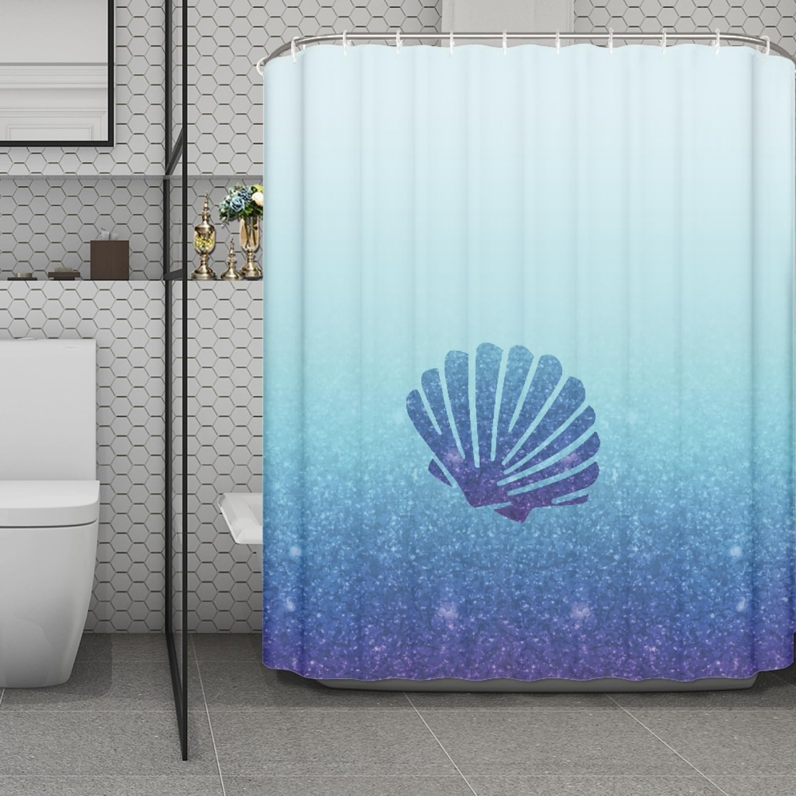 Rideau de douche 180x220 bleu en polyester lavable pour baignoire d'hôtel