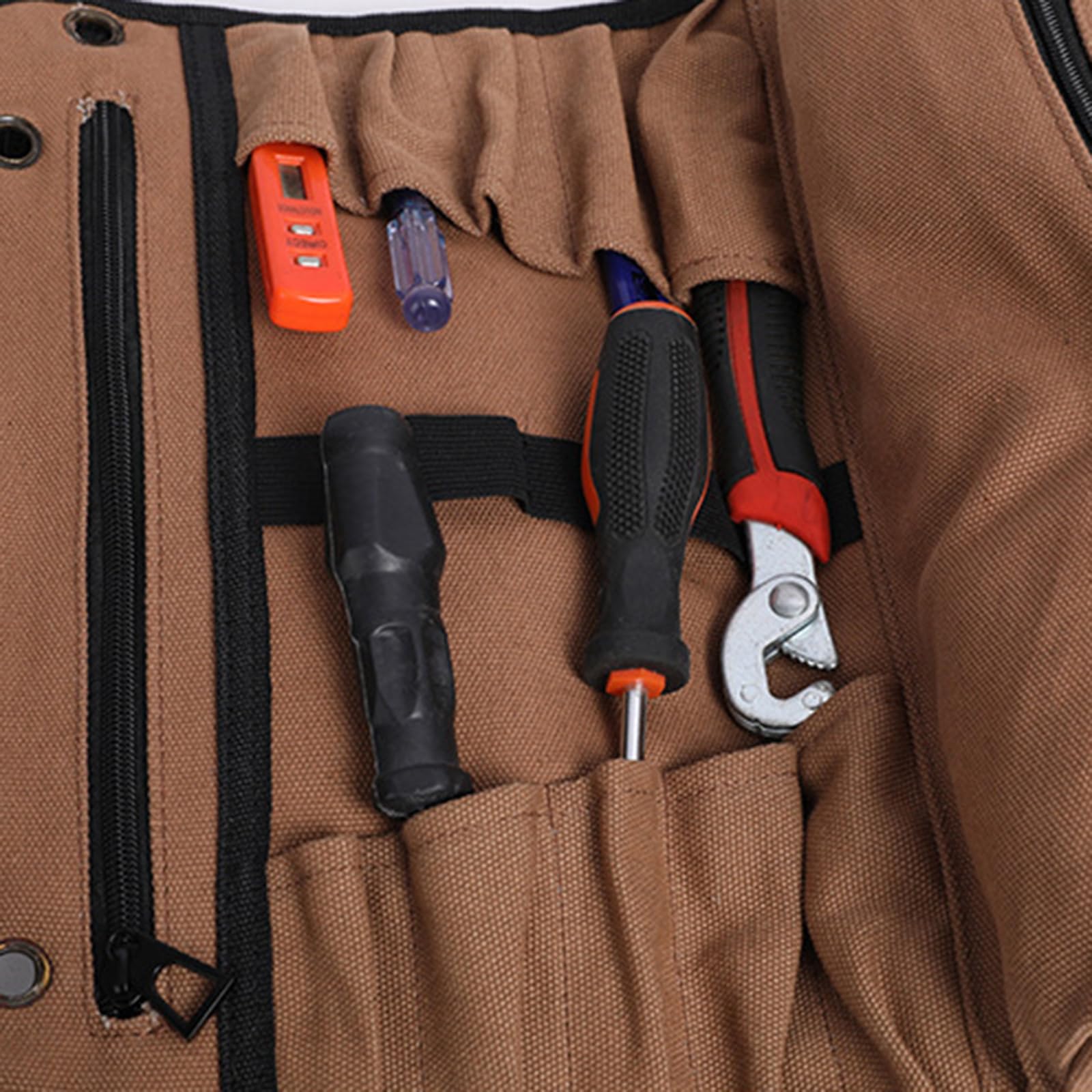 Bolsa de herramientas de lona multiusos con múltiples bolsillos para un almacenamiento eficiente, fácil acceso