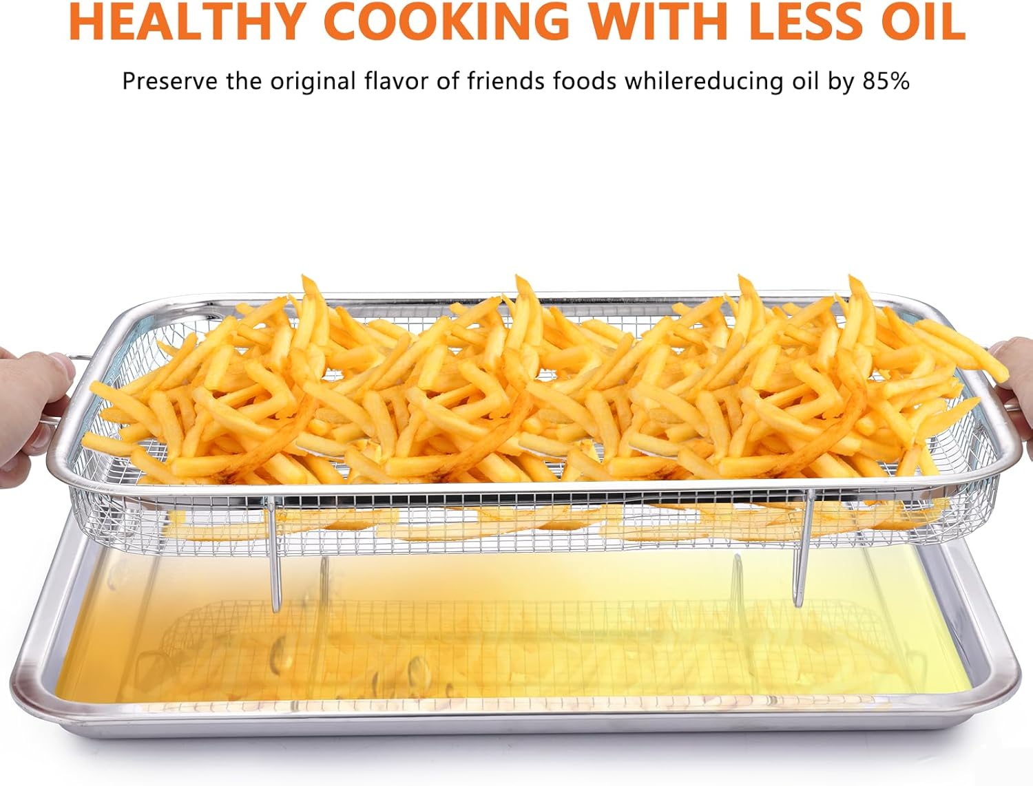 Air Fryer Basket for Oven, 15.5" x 11.6" Large Air Fryer Tray and Pan, Stainless Steel Oven Air Fryer Basket and Air Fryer Pan Rack for Cooking Baking and Broiling