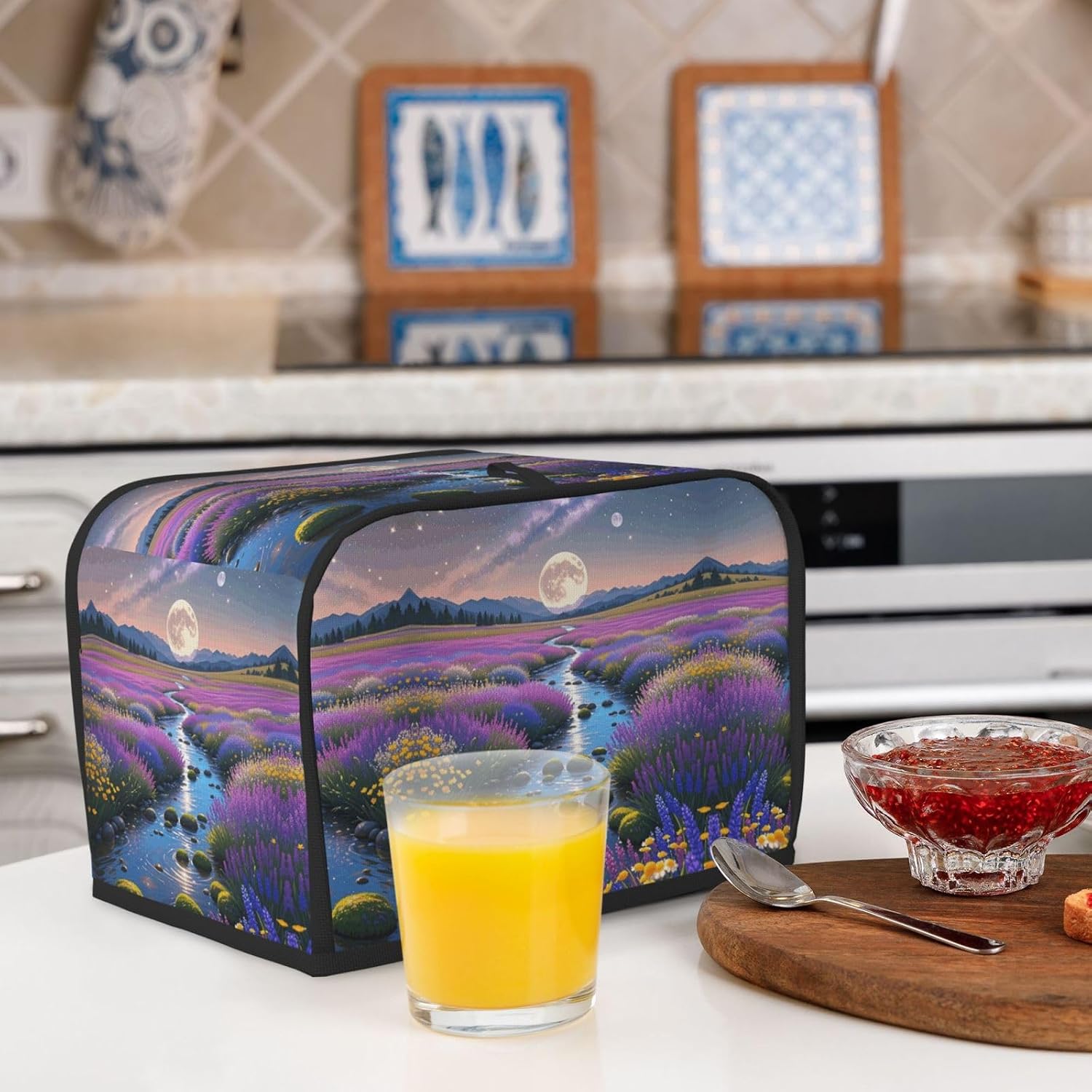 creek Toaster Cover 2 Slice, Waterproof Bread Machine Covers with Pockets Universal Size Kitchen Small Appliance Cover with Handle, Dust and Fingerprint Protection